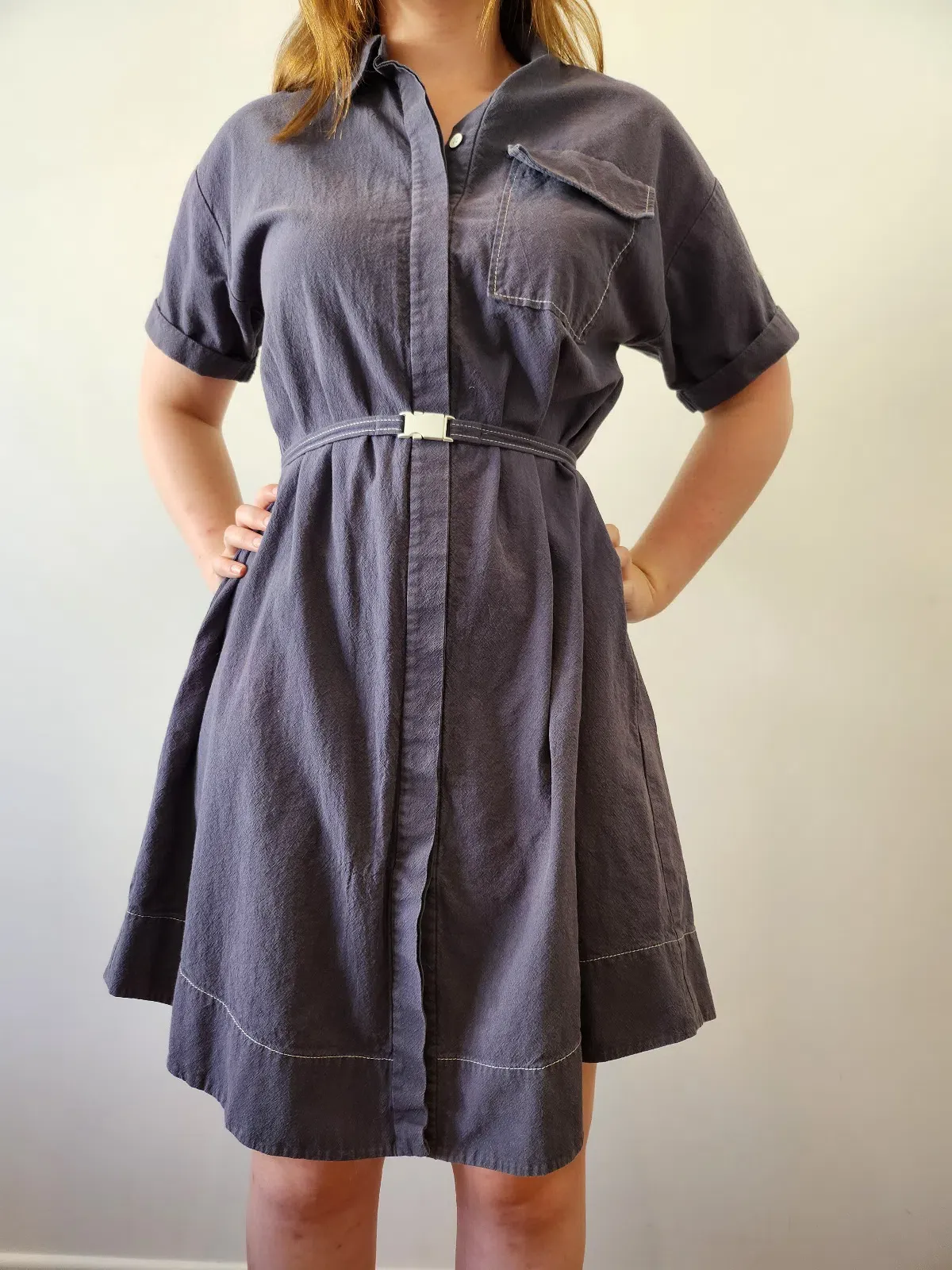 Cue Button Up Dress with Belt Navy Size 8 - Image 1