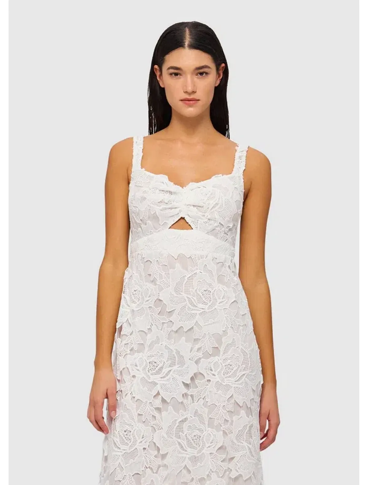 Leo Lin Iris Lace Ruched Bust Midi Dress White Size 8 - Image 2