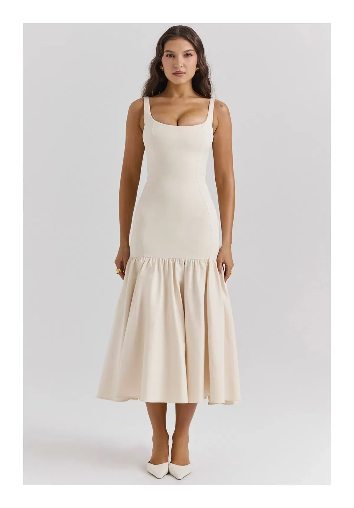 House Of CB Amore Vintage Cream Dropped Waist Midi Dress Cream Size XS / AU 6 - Image 1