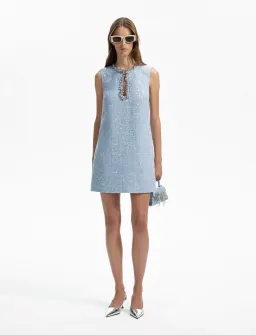 Self-Portrait Sequined Bouclé Mini Dress Blue Size 10 for rent on The Volte - image 1