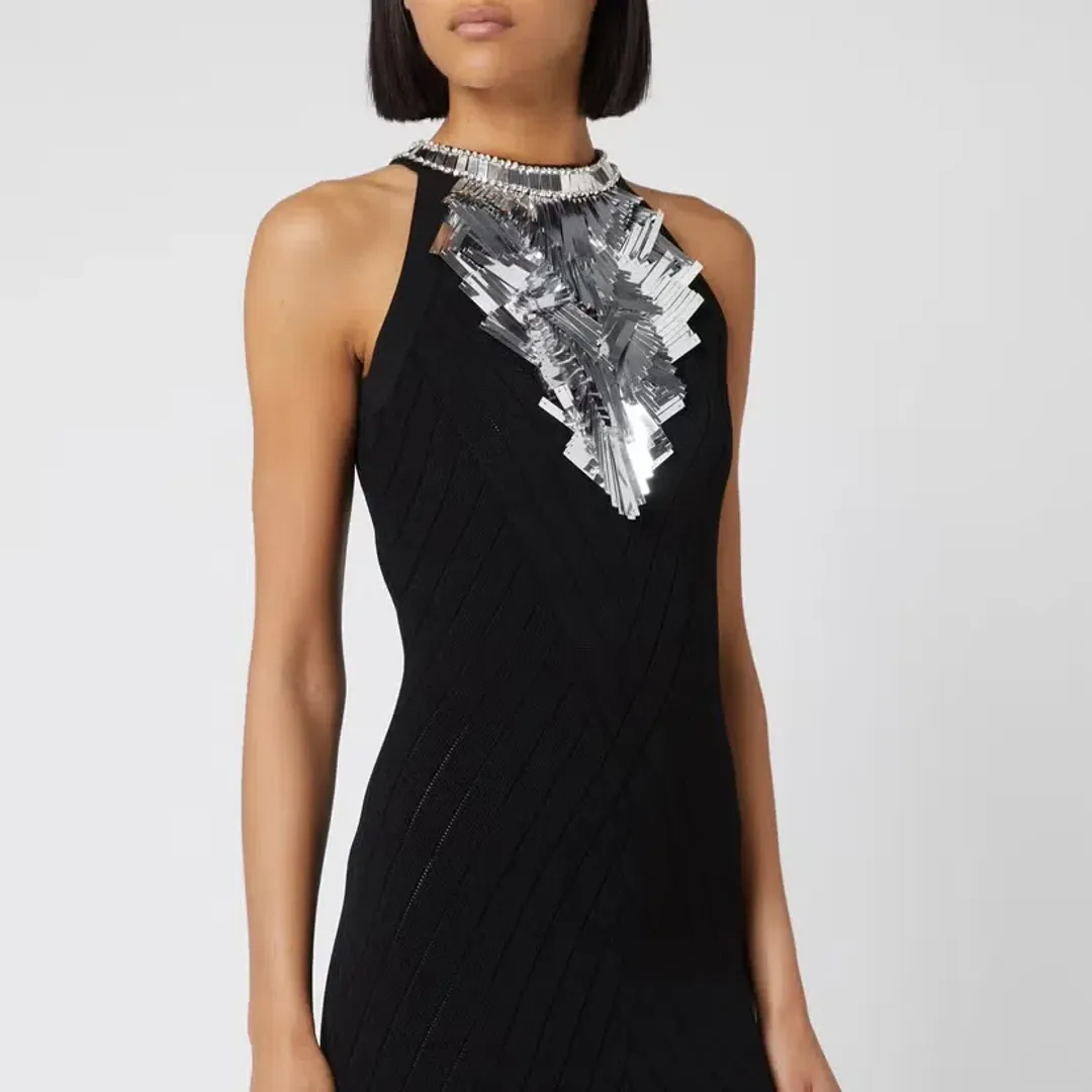 Balmain Sleeveless Broken Mirror-Embellished Cocktail Dress Black Size 8 for rent on The Volte - main image