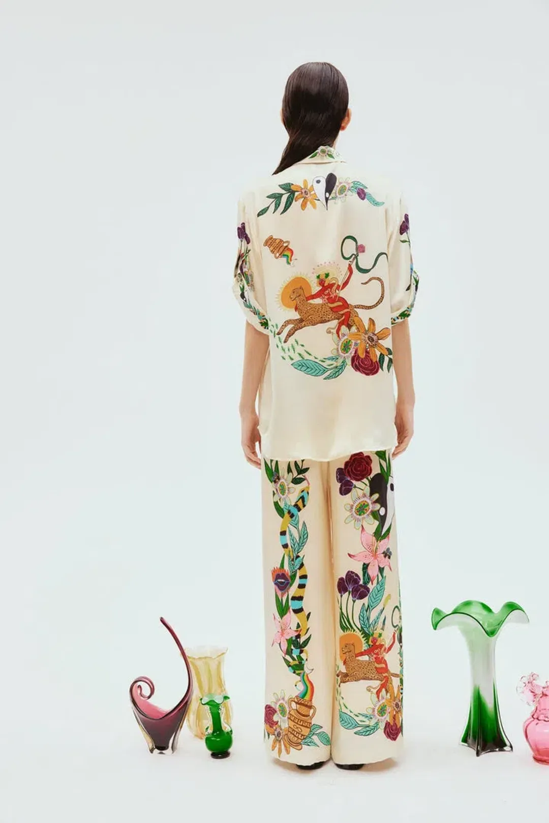 Alemais Meagan Silk Pant & Shirt Set Print Size 10 for rent on The Volte - main image
