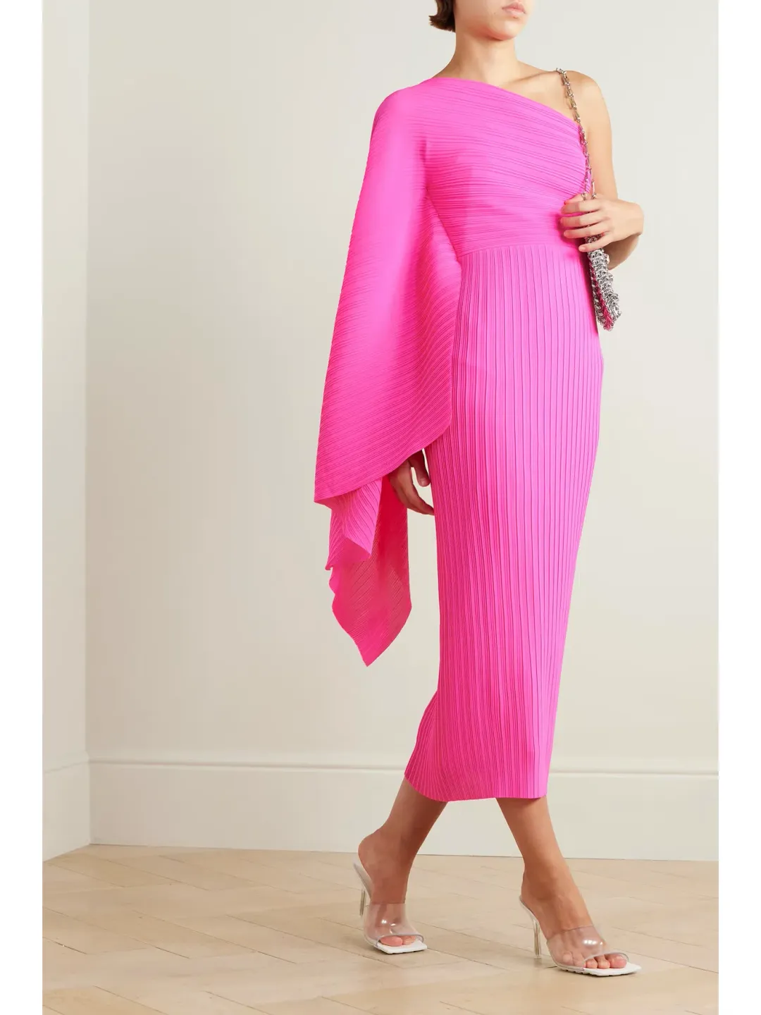 Solace London Lenna Lady One-sleeve Draped Midi Dress Pink Size Au 8 for rent on The Volte - main image