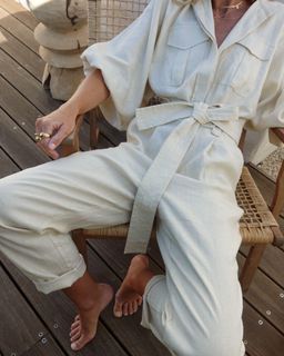 Shona Joy Eames Balloon Sleeve Jumpsuit Straw Size 10 for rent on The Volte - image 4