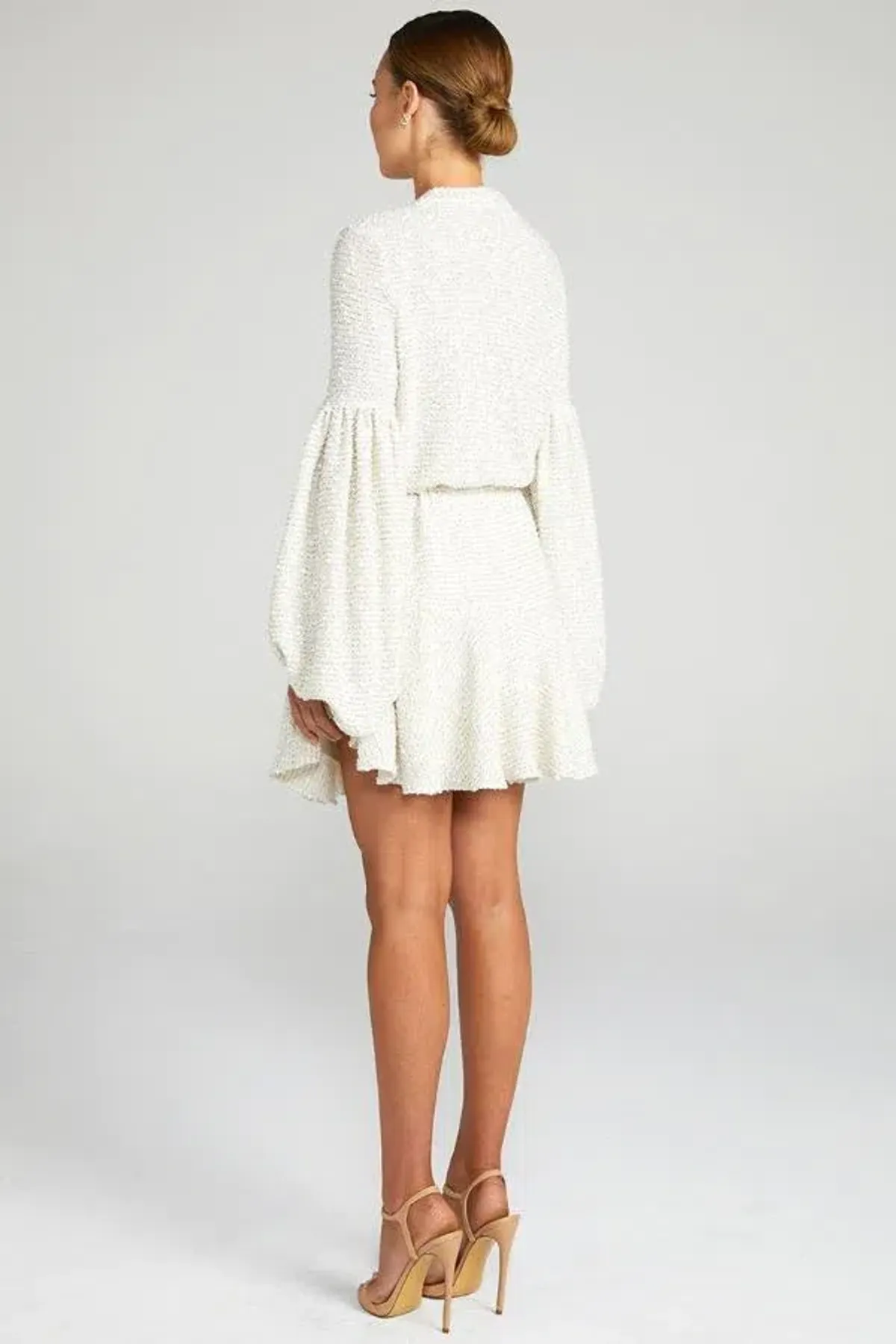 Shona Joy Aimee Balloon Sleeve Mini Dress Cream Size 8 - Image 4