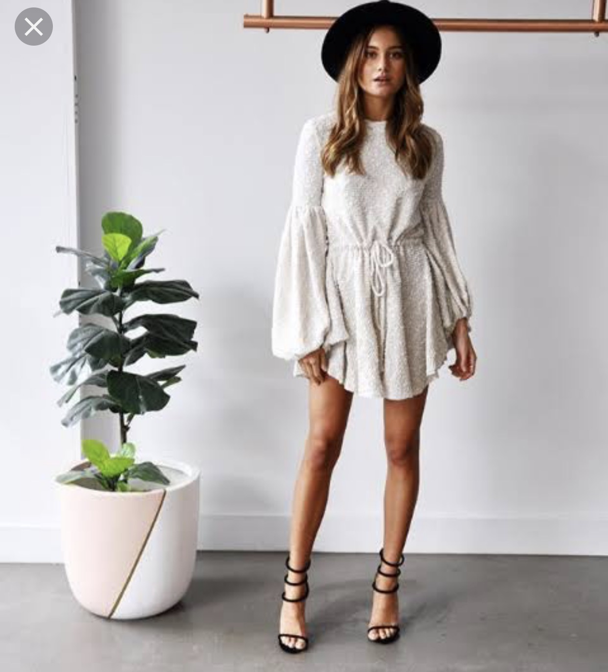Shona Joy Aimee Balloon Sleeve Mini Dress Cream Size 8 - Image 1