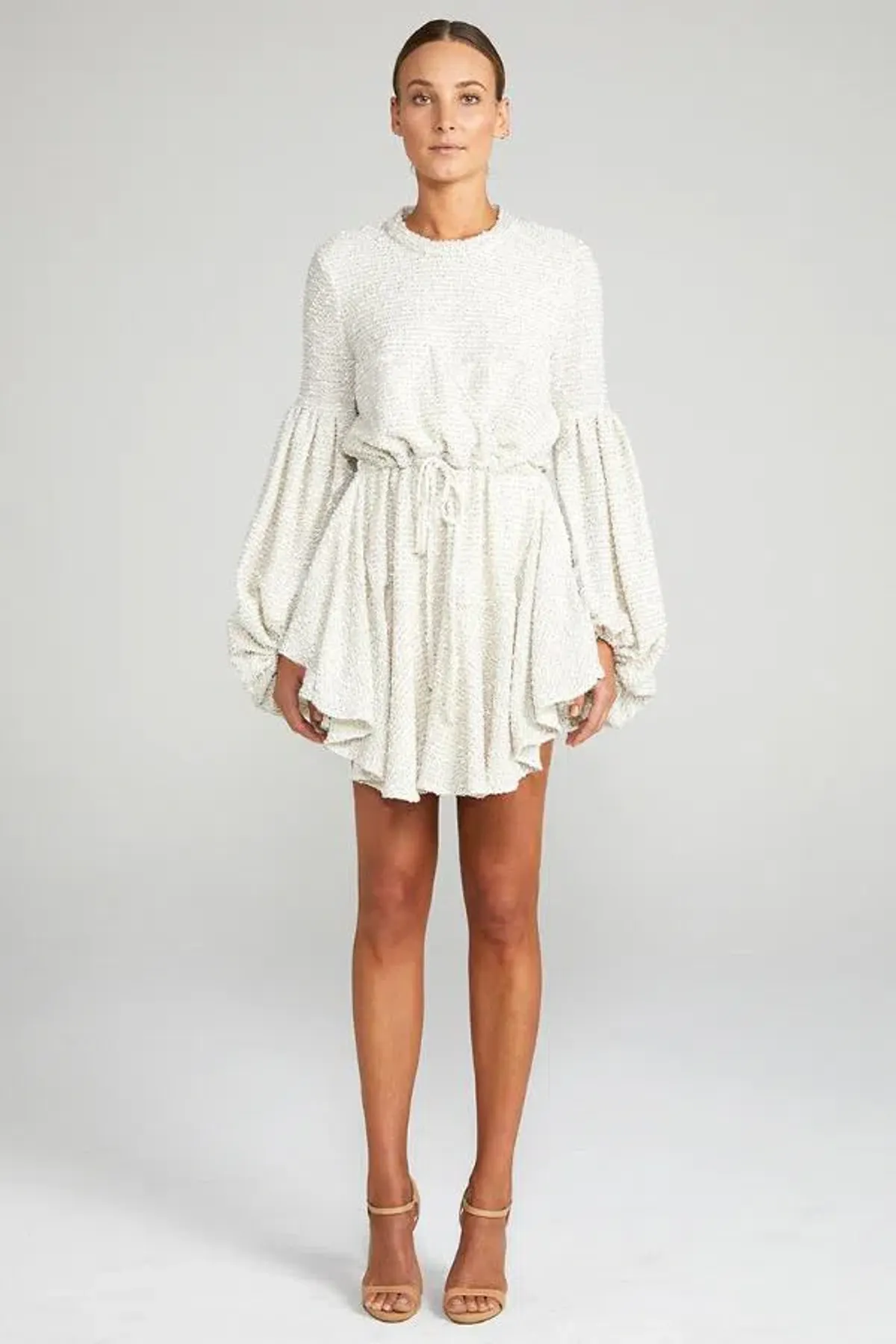 Shona Joy Aimee Balloon Sleeve Mini Dress Cream Size 8 - Image 2