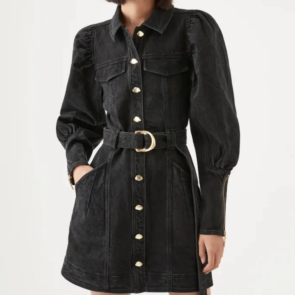 Aje Dione Denim Long Sleeve Dress Black Size 8 - Image 4