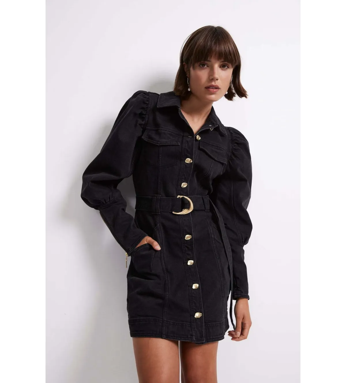 Aje Dione Denim Long Sleeve Dress Black Size 8 - Image 2
