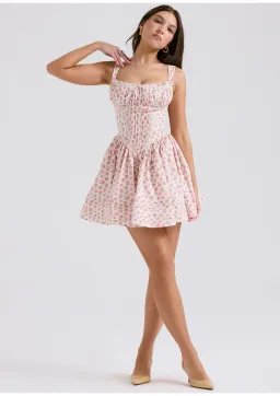House of CB Natassia Cotton Mini Dress White Rosebud Print Size 8 for rent on The Volte - image 1