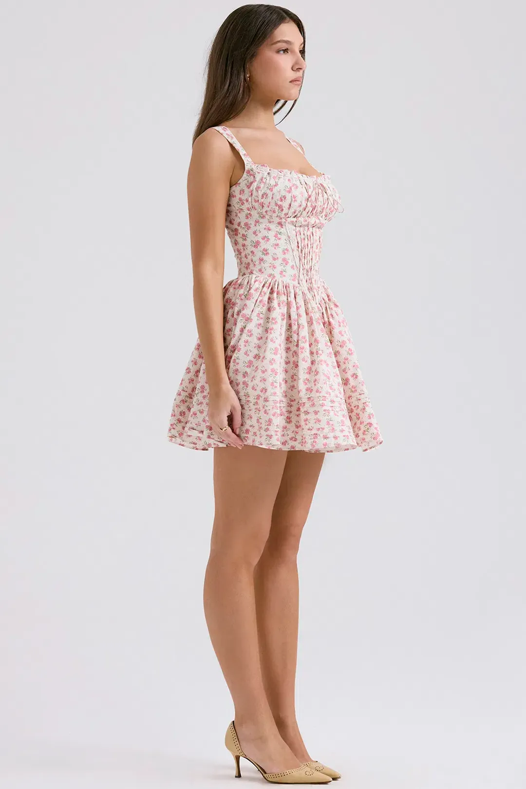 House of CB Natassia Cotton Mini Dress White Rosebud Print Size 8 for rent on The Volte - main image