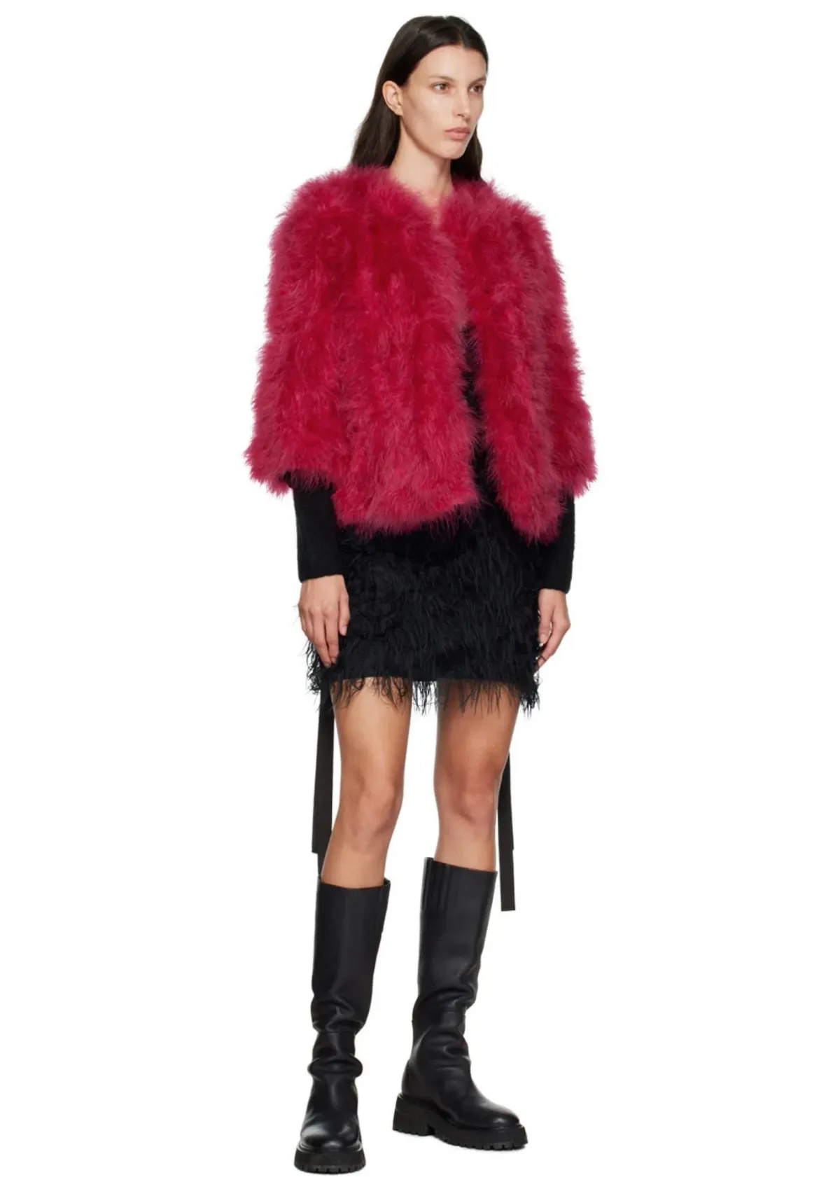 Yves Salamon Pink Feather Jacket Crazy Pink Size S / AU 8 - Image 1