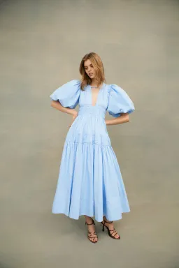 Aje Fallingwater Gathered Midi Dress Light Blue Size L / AU 12 for rent on The Volte - image 1
