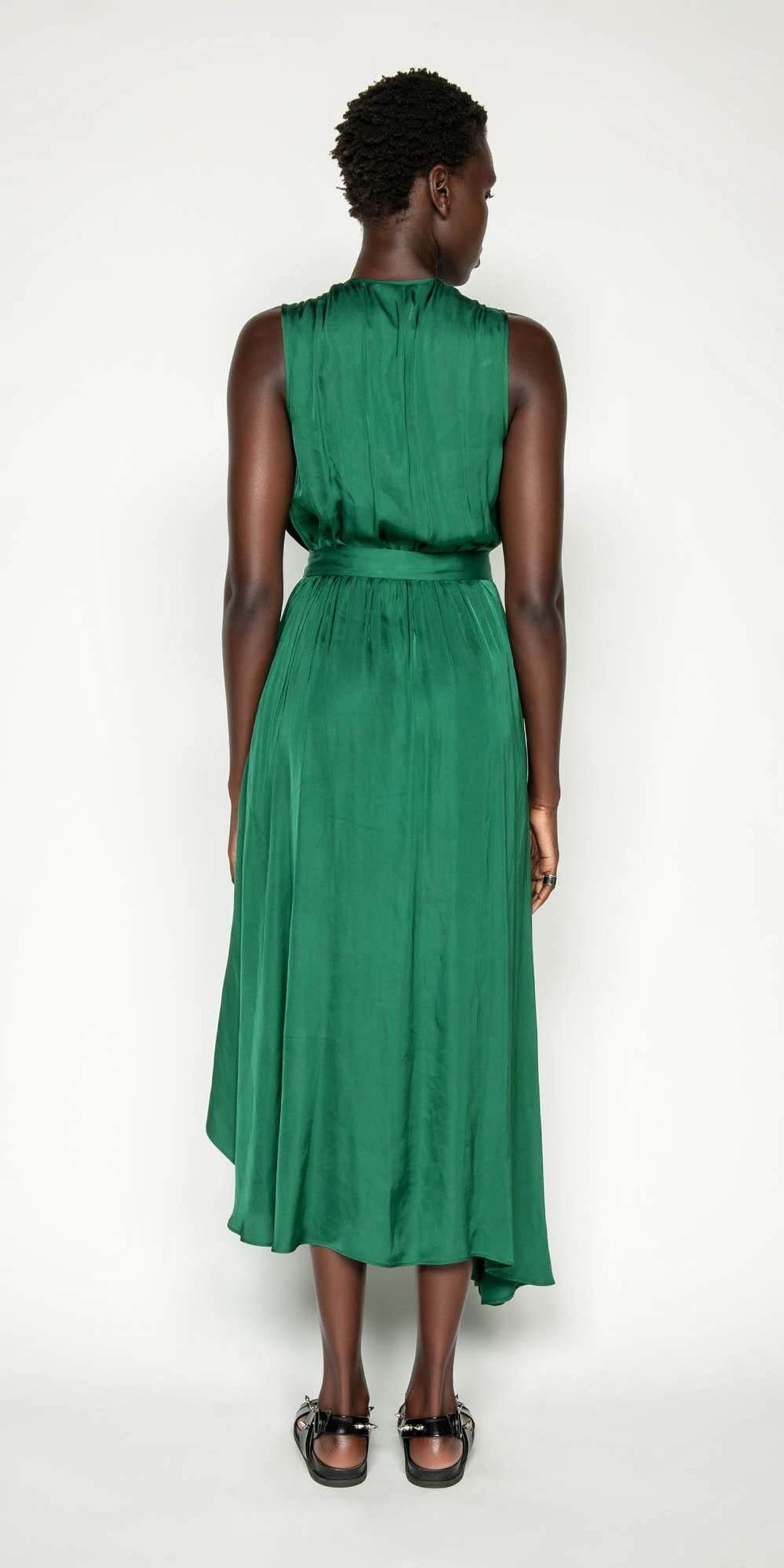Cue Emerald Viscose Satin Dress Size 8 - Image 2