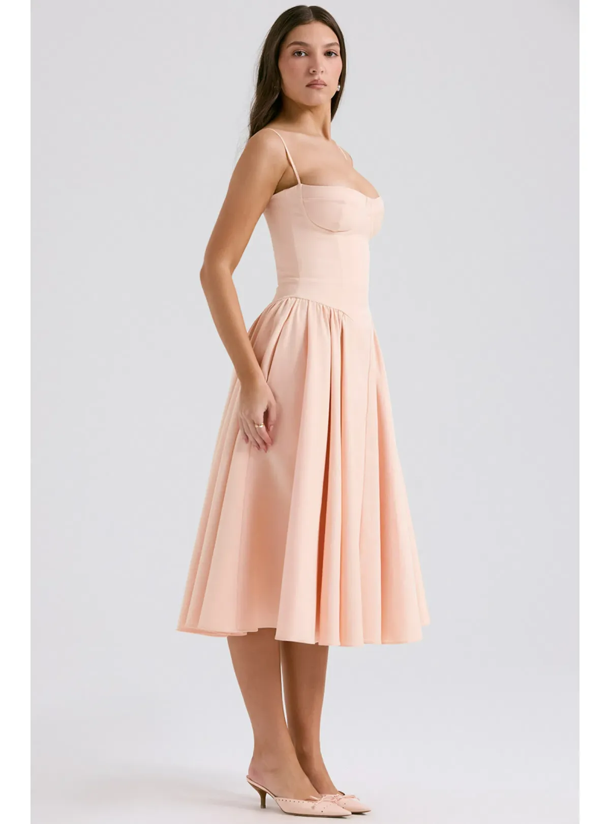 House Of CB Samaria Parfait Twill Corset Midi Dress Peach Size S / AU 8 - Image 2