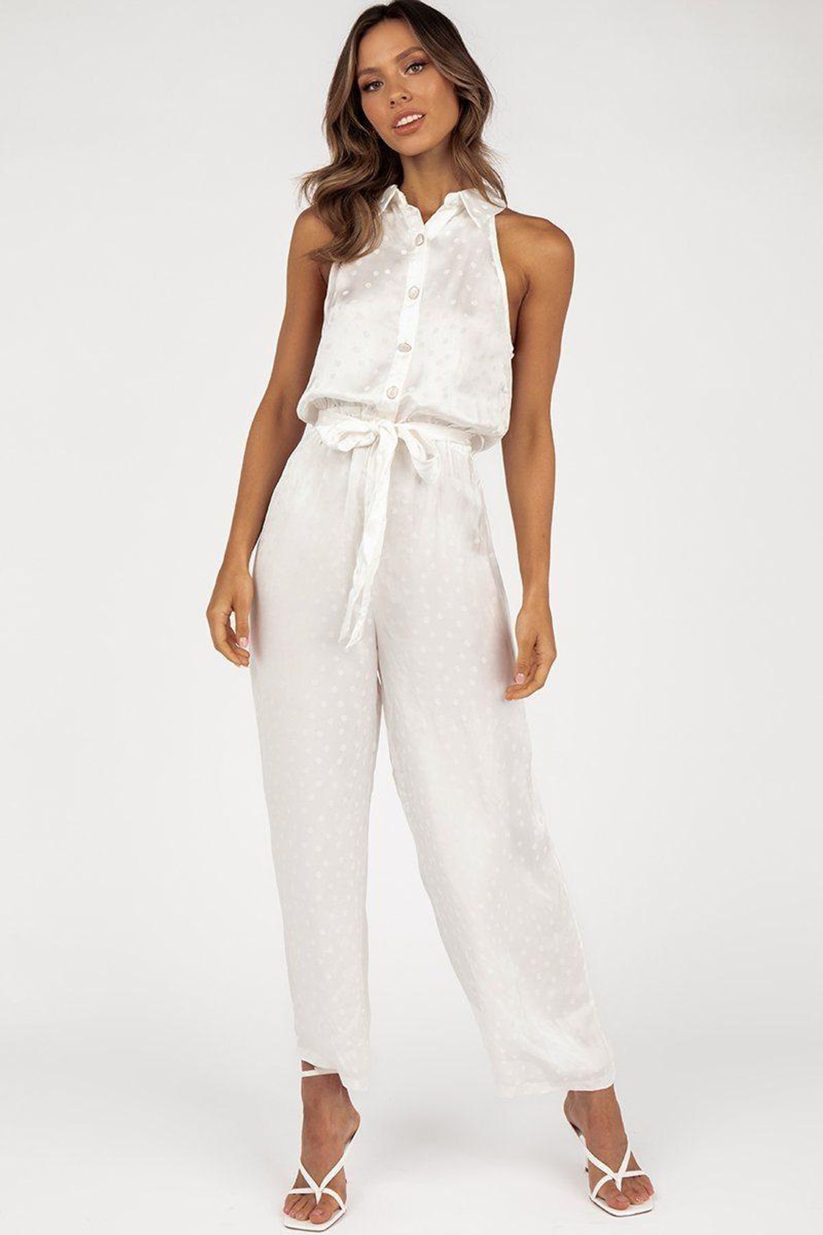 Dahlia White Button Front Jumpsuit Size 10 - Image 1