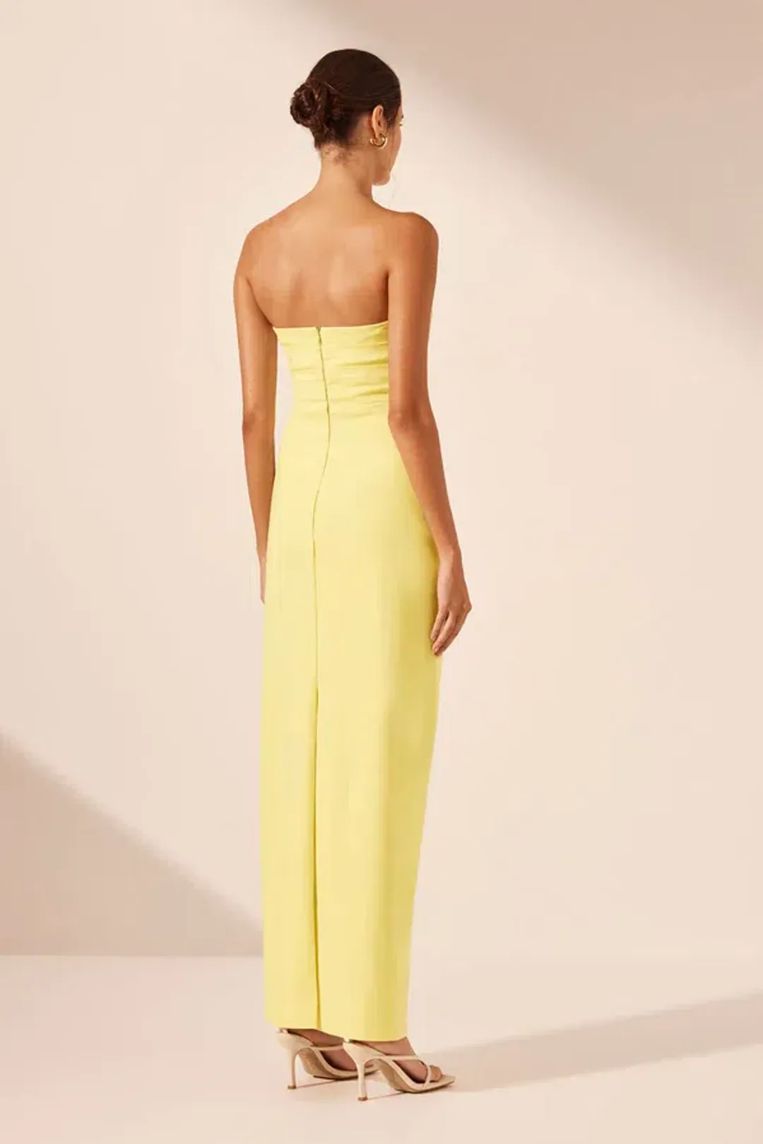 Shona Joy Lani Strapless Draped Maxi Dress Lemon Size 8 for rent on The Volte - main image