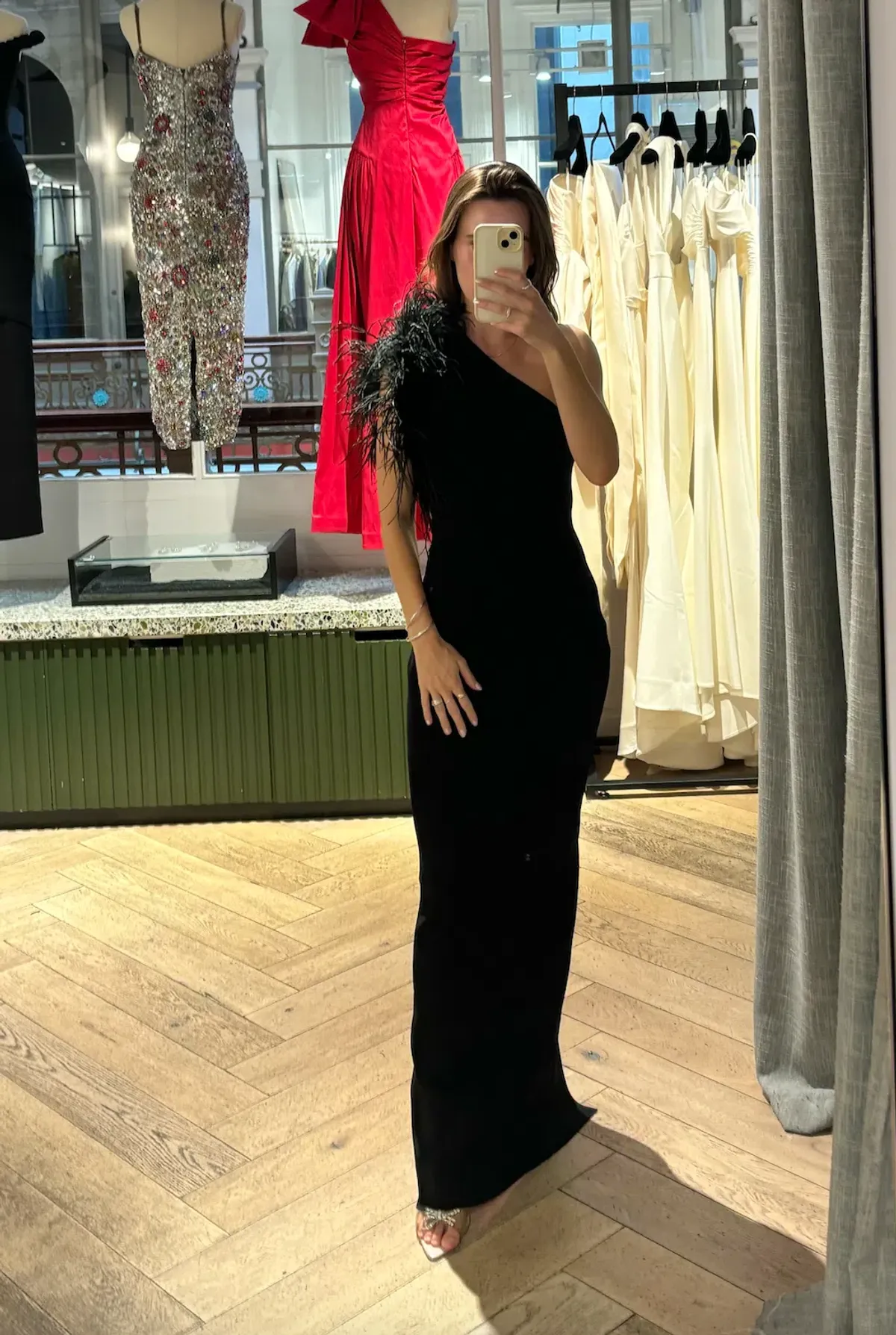 Rachel Gilbert Elcie Dress Black Xs Full Length Gown With Feather Size 6 - Image 3