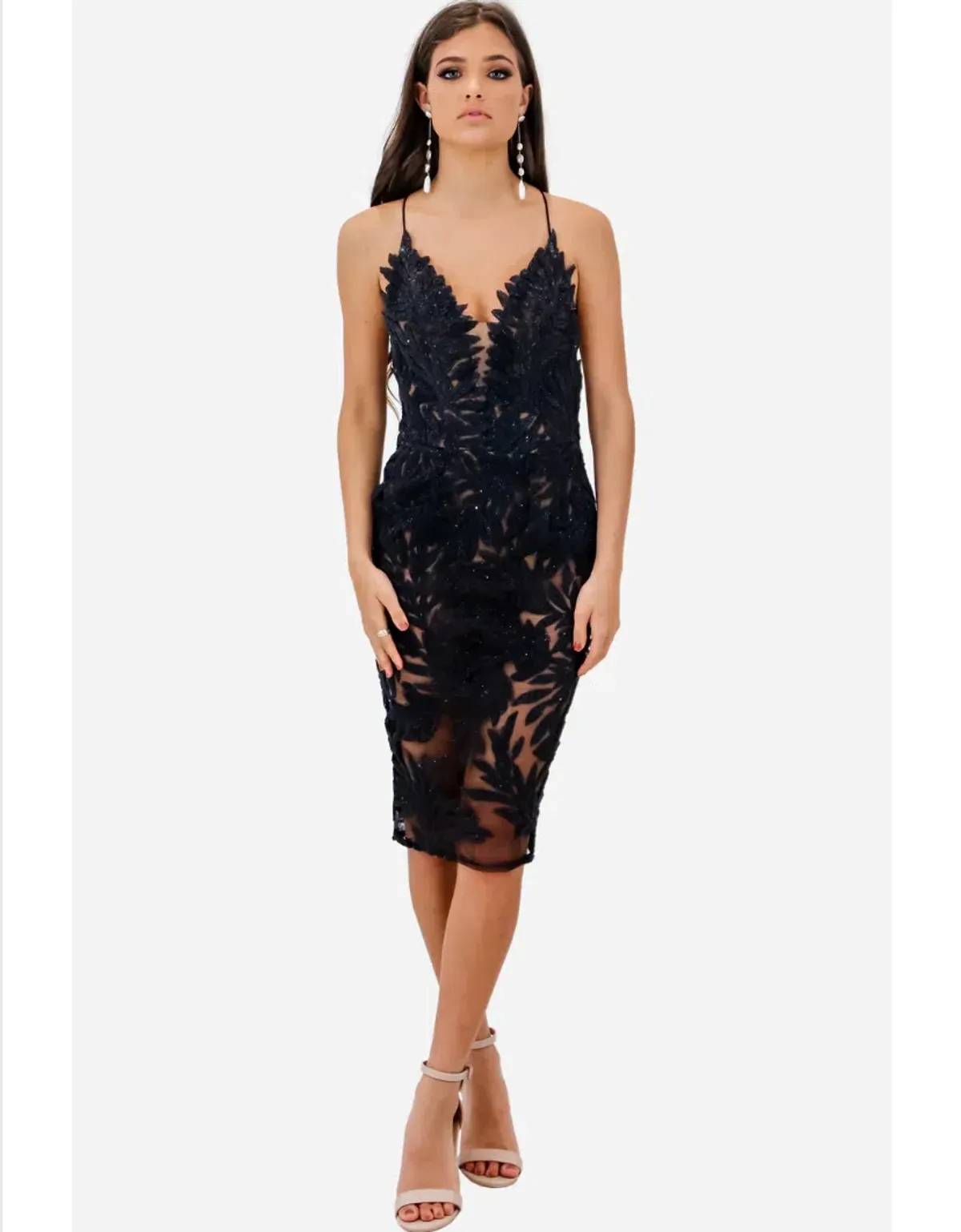 Nadine Merabi Talia Midi Dress Black Size 8 - Image 1