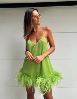 Oséree Lumière Plumage Short Dress Lime Size 6 for rent on The Volte - image 2