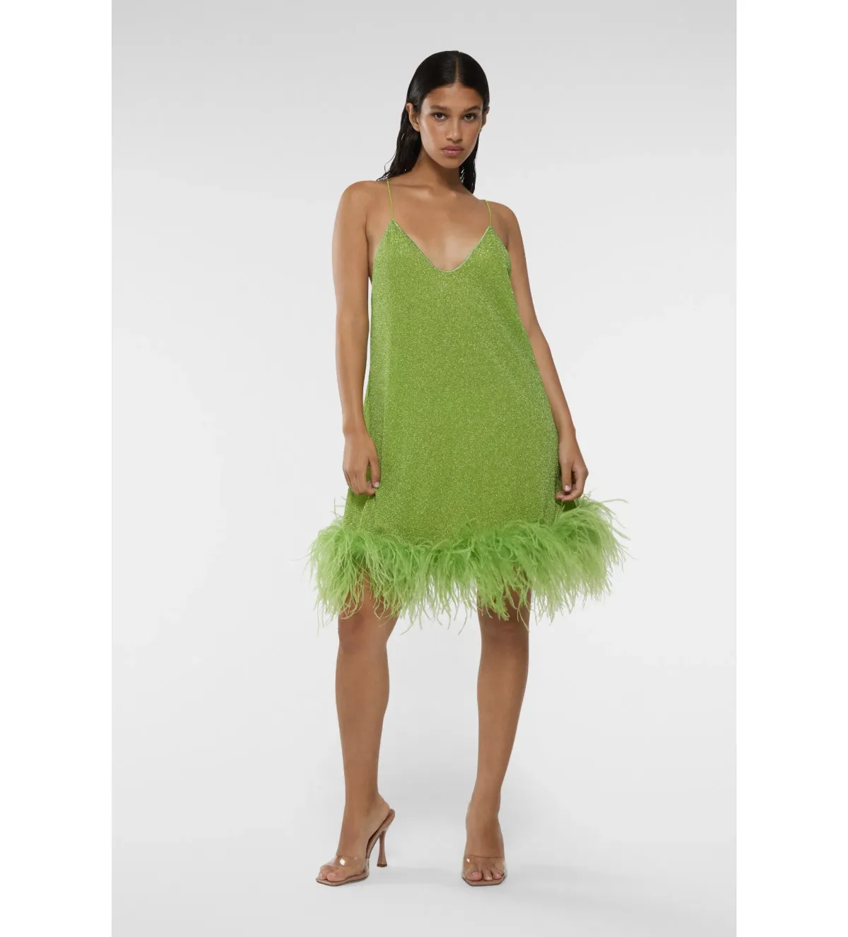 Oséree Lumière Plumage Short Dress Lime Size 6 for rent on The Volte - main image