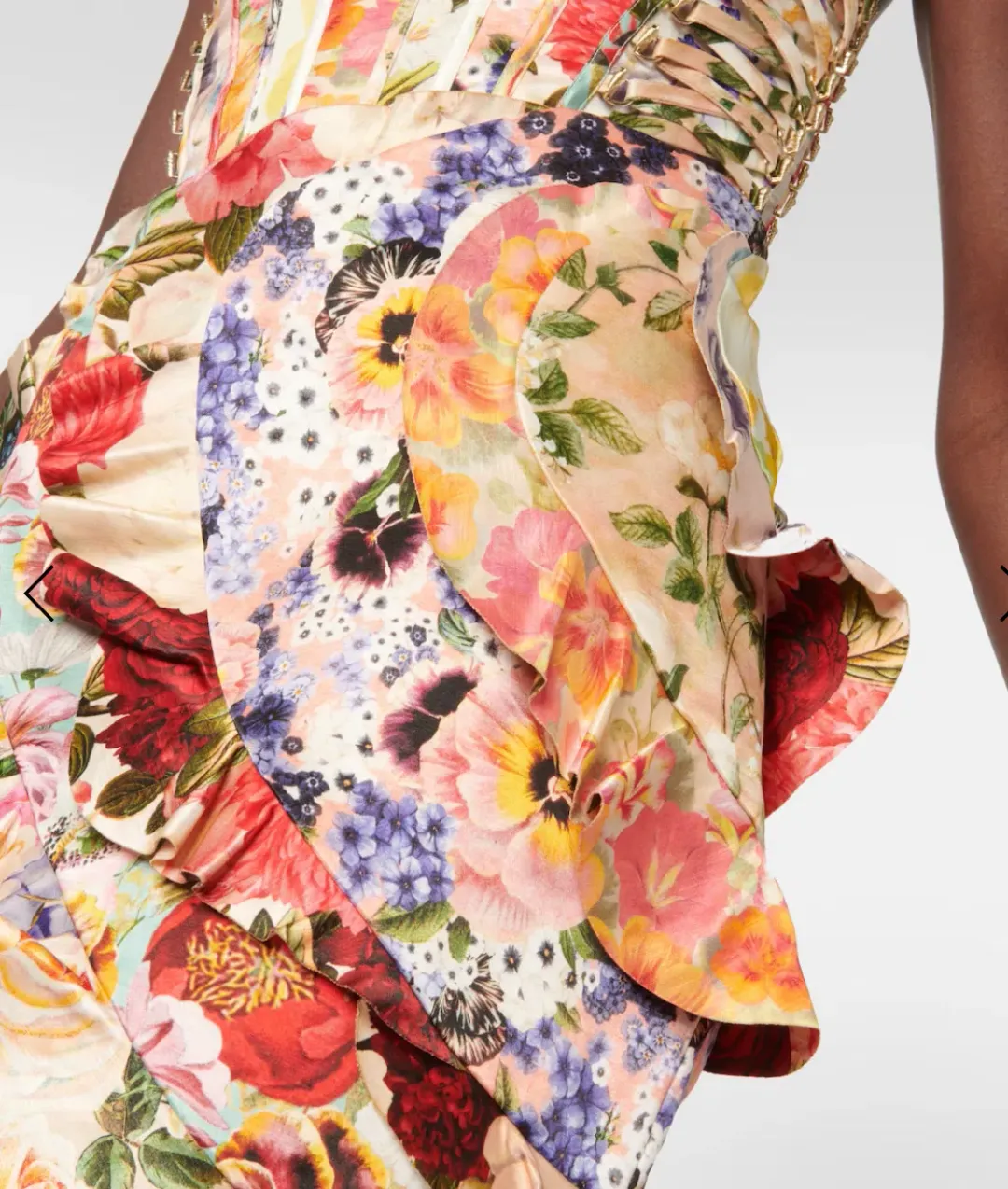 Zimmermann Wonderland Frill Mini Skirt Spliced Multi Floral Size 0/ Au 8 for rent on The Volte - main image