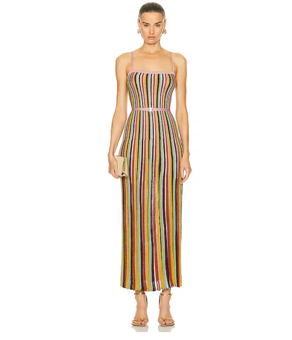 Zimmermann The Alight Stripe Midi Dress in Lurex Multi Size 0/ Au 8 - Image 2