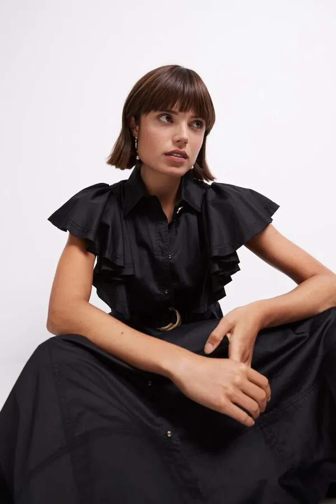 Aje Kindred Frill Sleeve Midi Dress Black Size 6 for rent on The Volte - main image