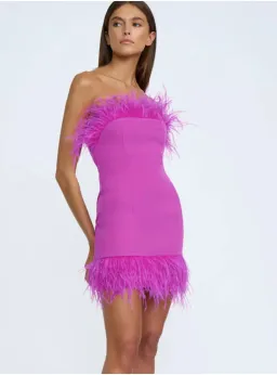 By Johnny Nadia Feather Dress Hot Pink Size AU 10 for rent on The Volte - image 2