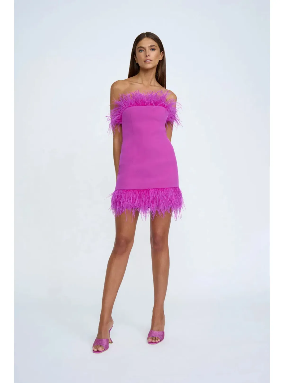 By Johnny Nadia Feather Dress Hot Pink Size AU 10 for rent on The Volte - main image
