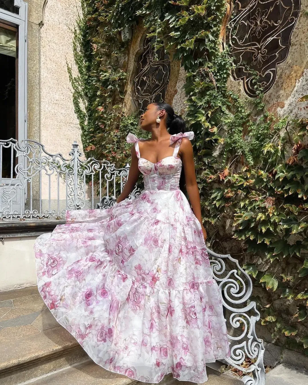 Milla Pink Peony Tenter Floral Maxi Tie-up Dress Floral Size AU 6 for rent on The Volte - main image