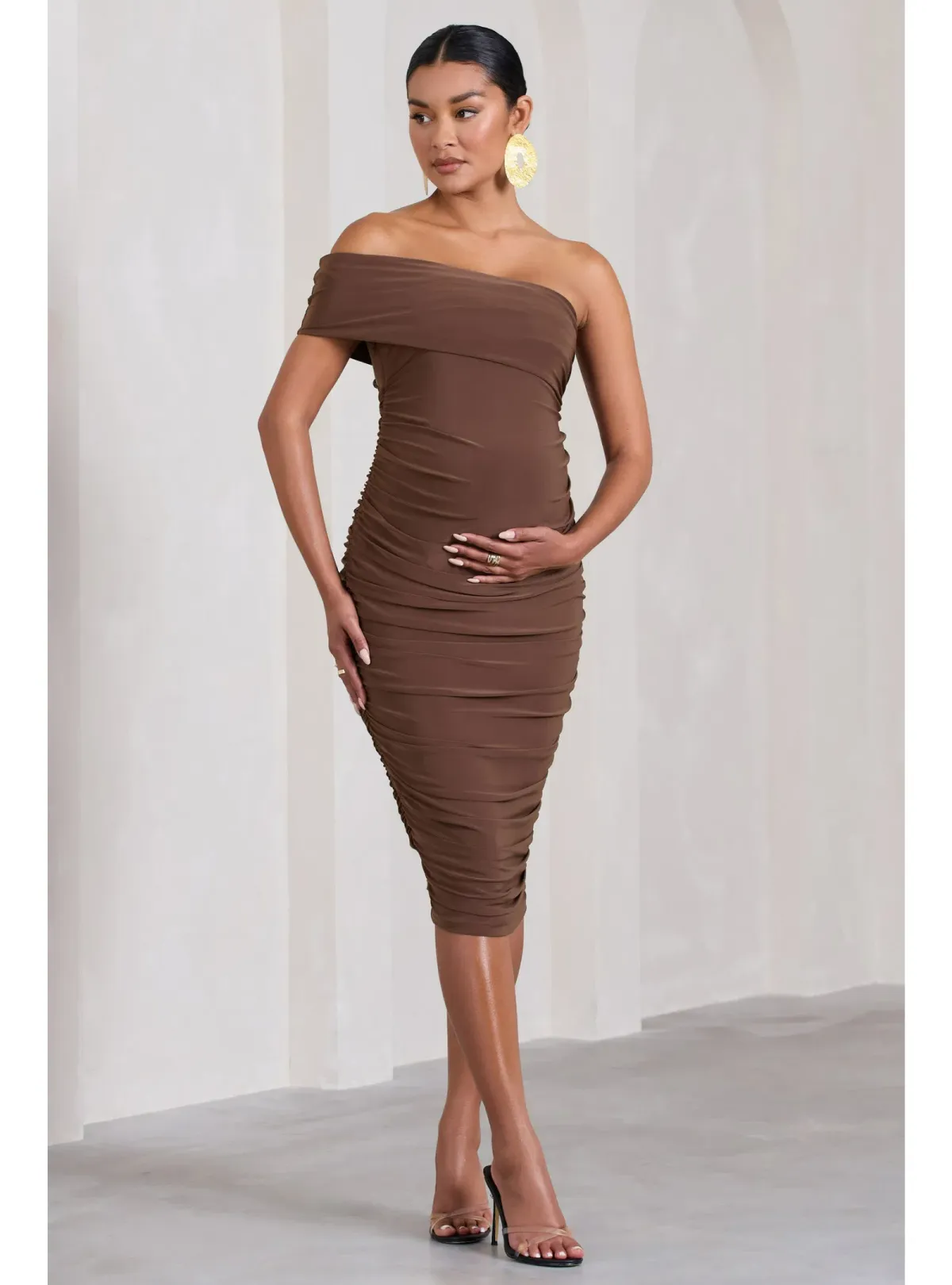 Club L London Remember Me
Maternity One Shoulder Midi Dress Chocolate Size AU 12 - Image 1