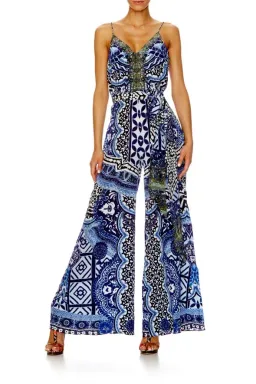 Camilla Under the Medina Moon Wide Leg Jumpsuit Blue Print Size 10 for rent on The Volte - image 1