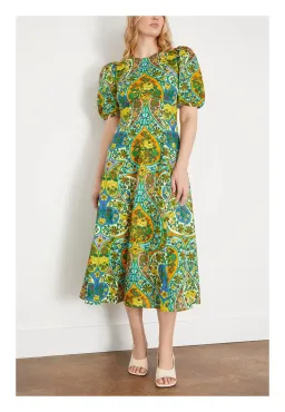 Alemais Sofie Puff Sleeve Midi Dress Green Print Size 12 for rent on The Volte - image 2