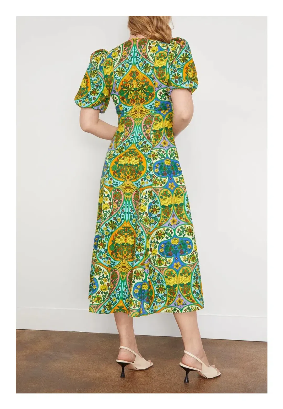 Alemais Sofie Puff Sleeve Midi Dress Green Print Size 12 for rent on The Volte - main image