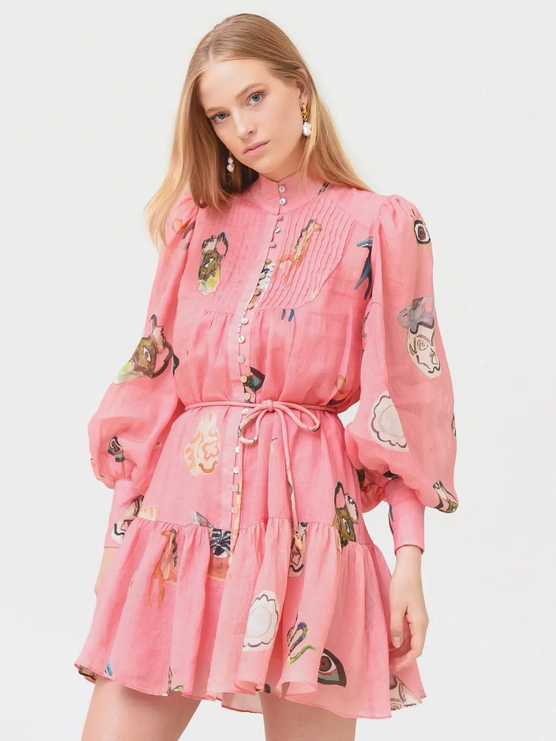 Alemais Cleo Mini Smock Dress Pink Size 8 for rent on The Volte - main image