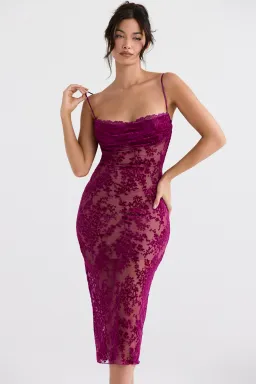 House of CB Ione Devore Midi Dress in Cranberry Size XS / AU 6 for rent on The Volte - image 1