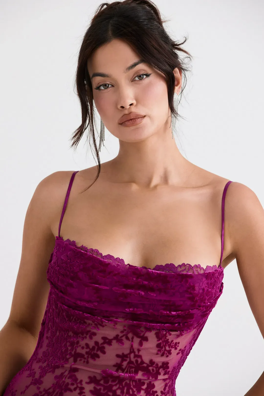 House of CB Ione Devore Midi Dress in Cranberry Size XS / AU 6 for rent on The Volte - main image