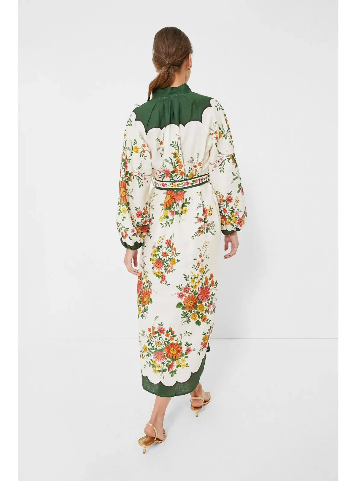 Alemais Elisabetta Belted Linen Midi Shirt Dress Floral Print Size AU 8 - Image 4