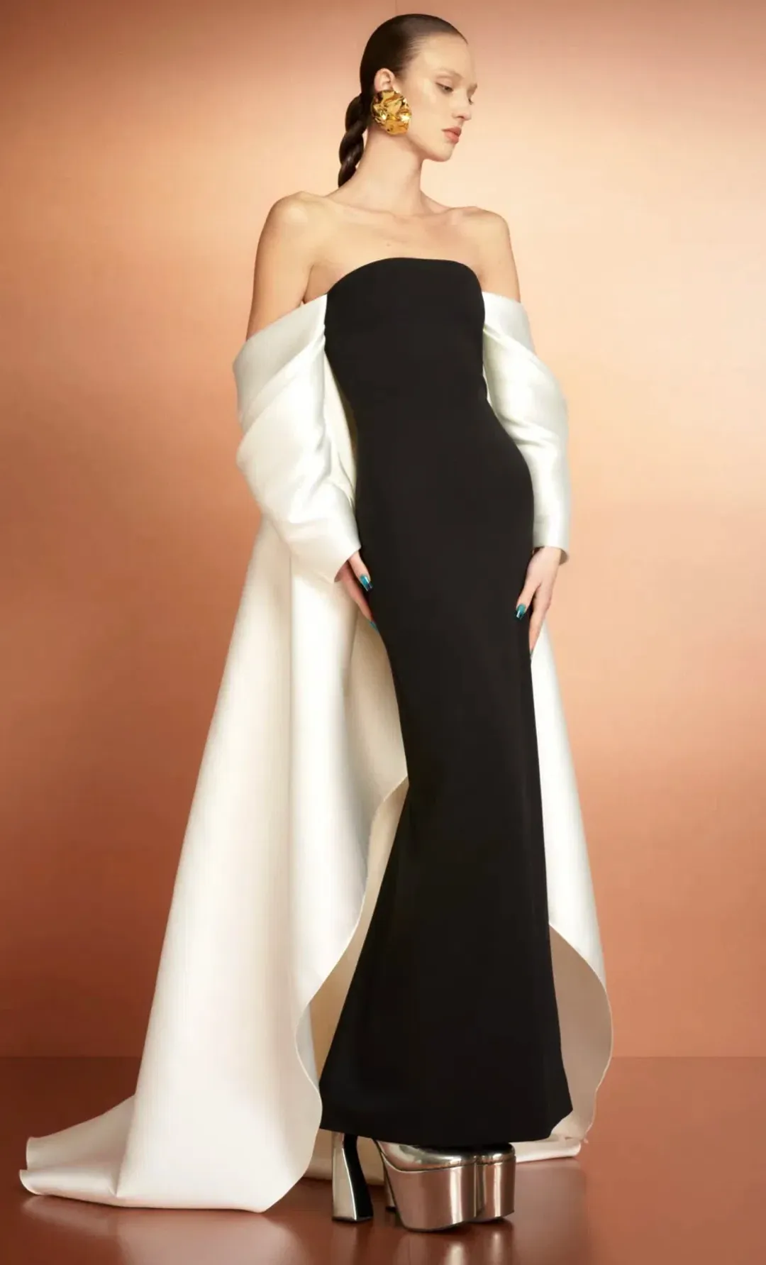 Solace London The Kyla Maxi Dress in Black and Cream Size 16 for rent on The Volte - main image