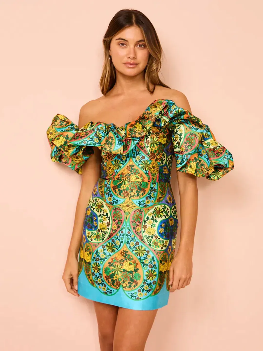 Alemais Sofie Off Shoulder Mini Dress Multi Size 8 for rent on The Volte - main image