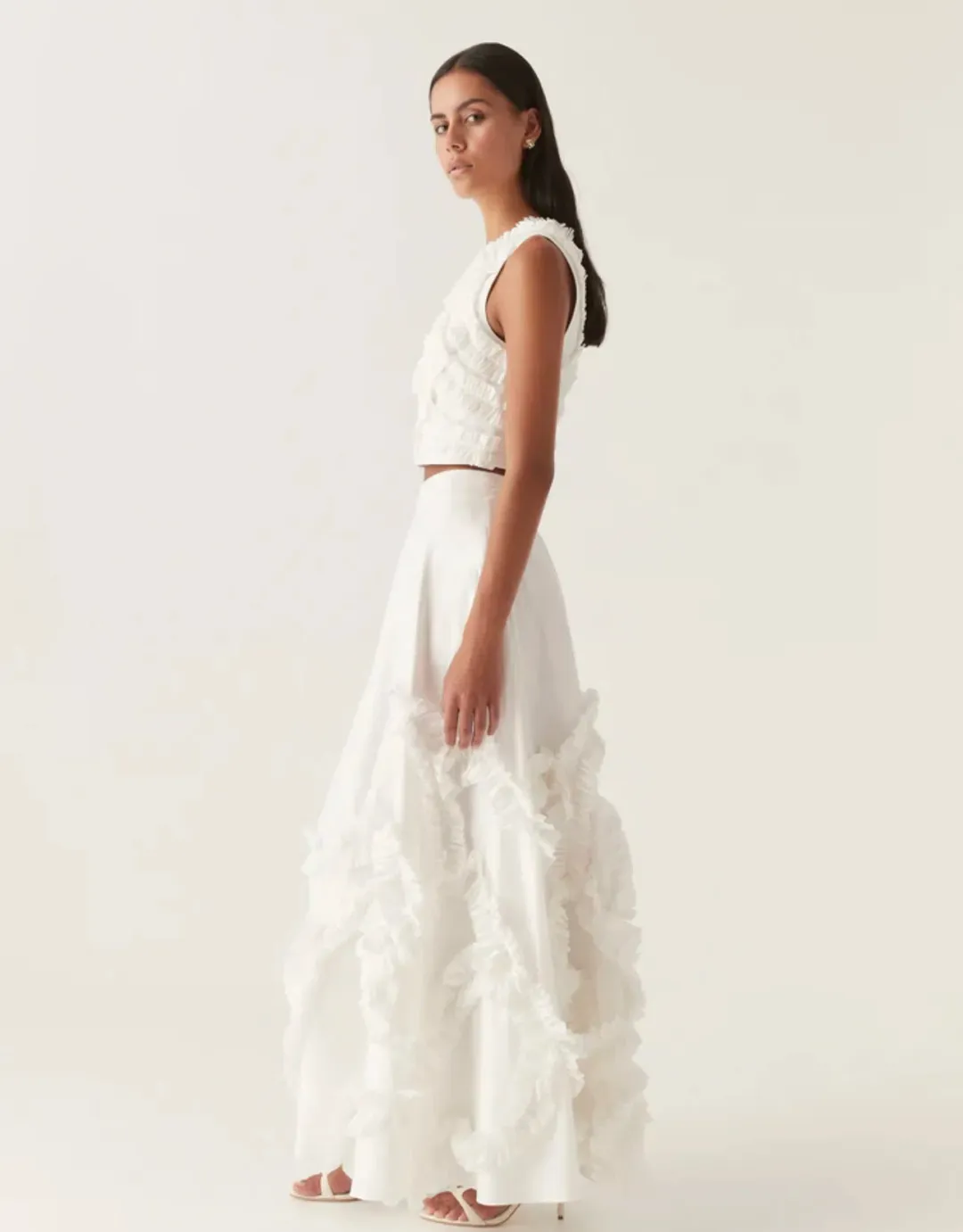 Aje Aurelia Frill Shell Top and Kendra Frill Maxi Skirt Set Ivory Size 8 for rent on The Volte - main image