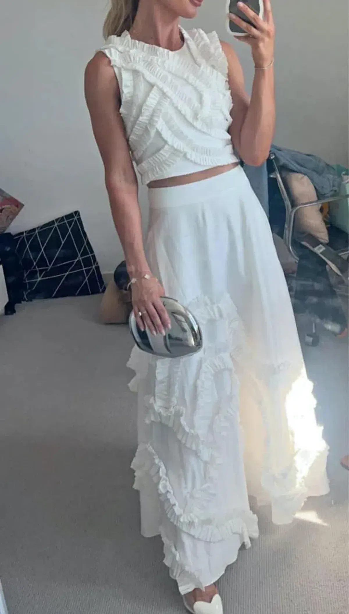 Aje Aurelia Frill Shell Top and Kendra Frill Maxi Skirt Set Ivory Size 10 - Image 4