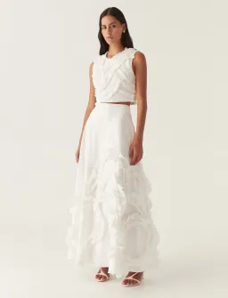 Aje Aurelia Frill Shell Top and Kendra Frill Maxi Skirt Set Ivory Size 10 for rent on The Volte - image 1