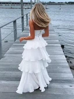 Aje Sunbeam Ruched Bustier and Cosmos Tiered Maxi Skirt Set Ivory Size 12 for rent on The Volte - image 2