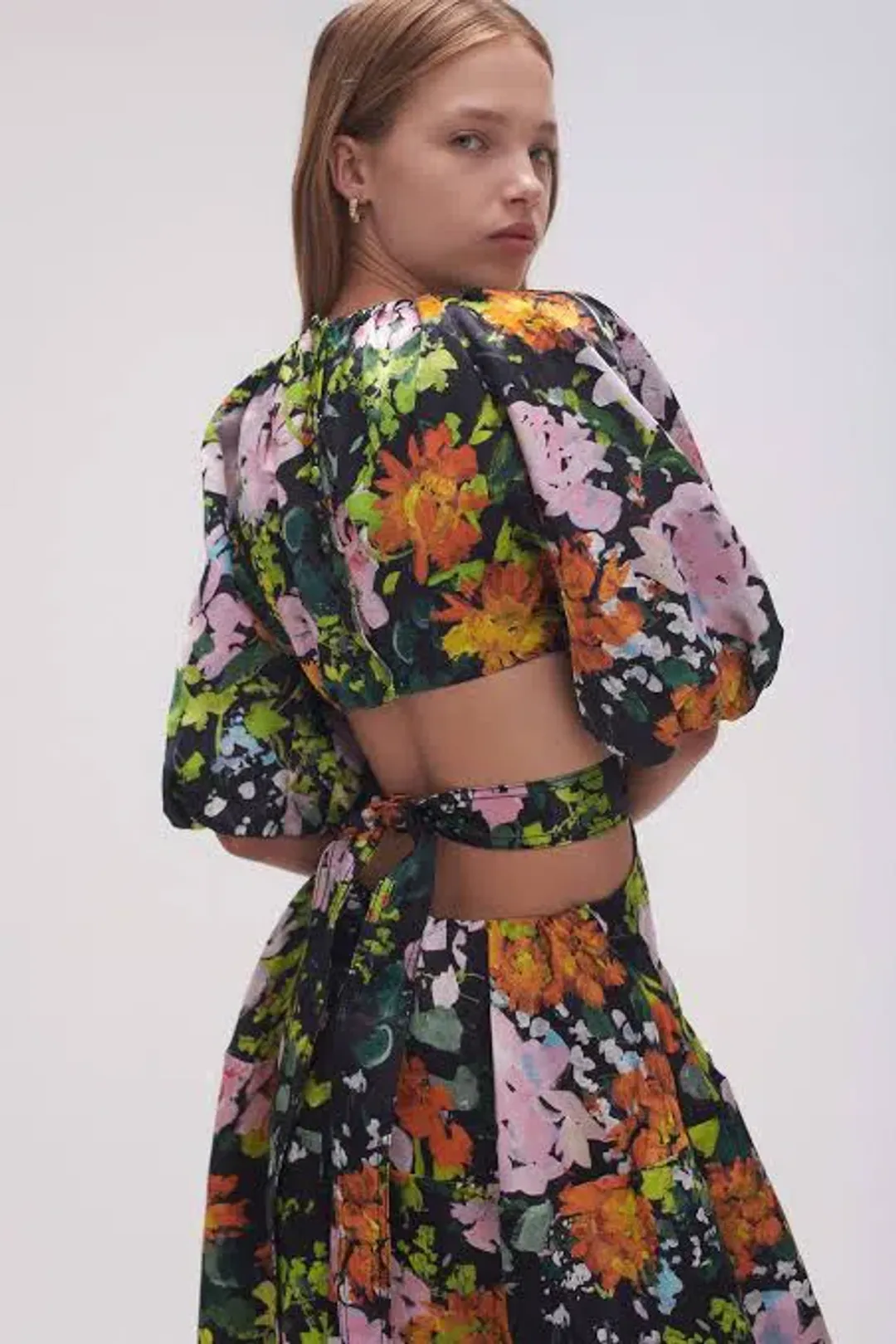 Aje Mimosa Cutout Midi Dress Midnight Floral Size 8 for rent on The Volte - main image