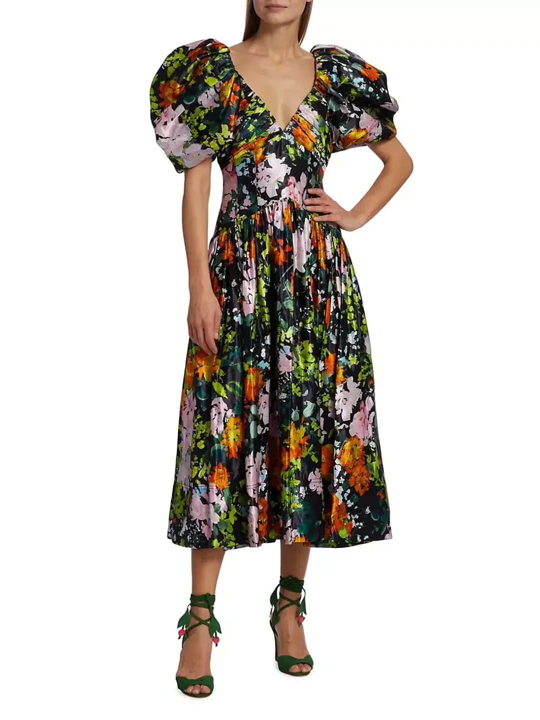 Aje Gabrielle Plunge Midi Dress Midnight Floral Size 8 for rent on The Volte - main image