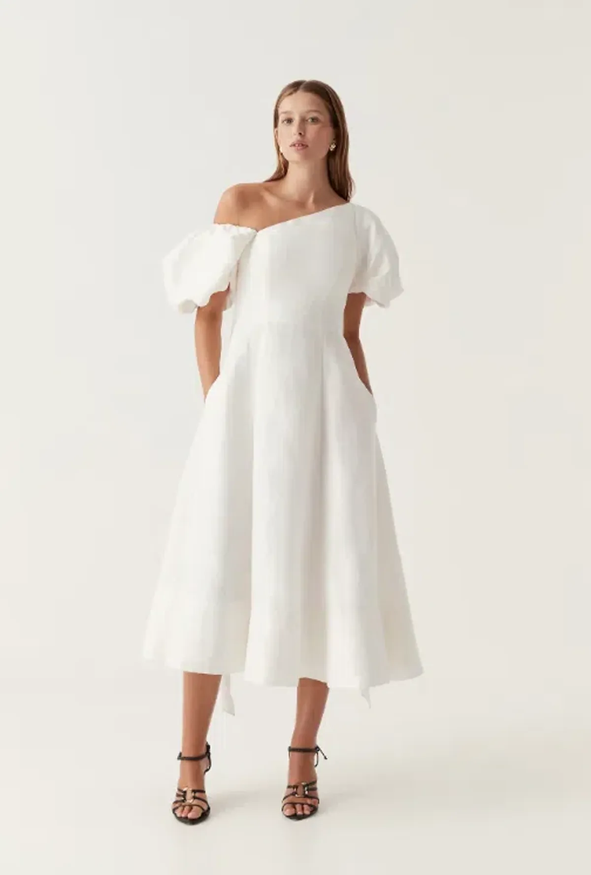 AJE Arista Tulip Sleeve Midi Dress White Size 10 - Image 1