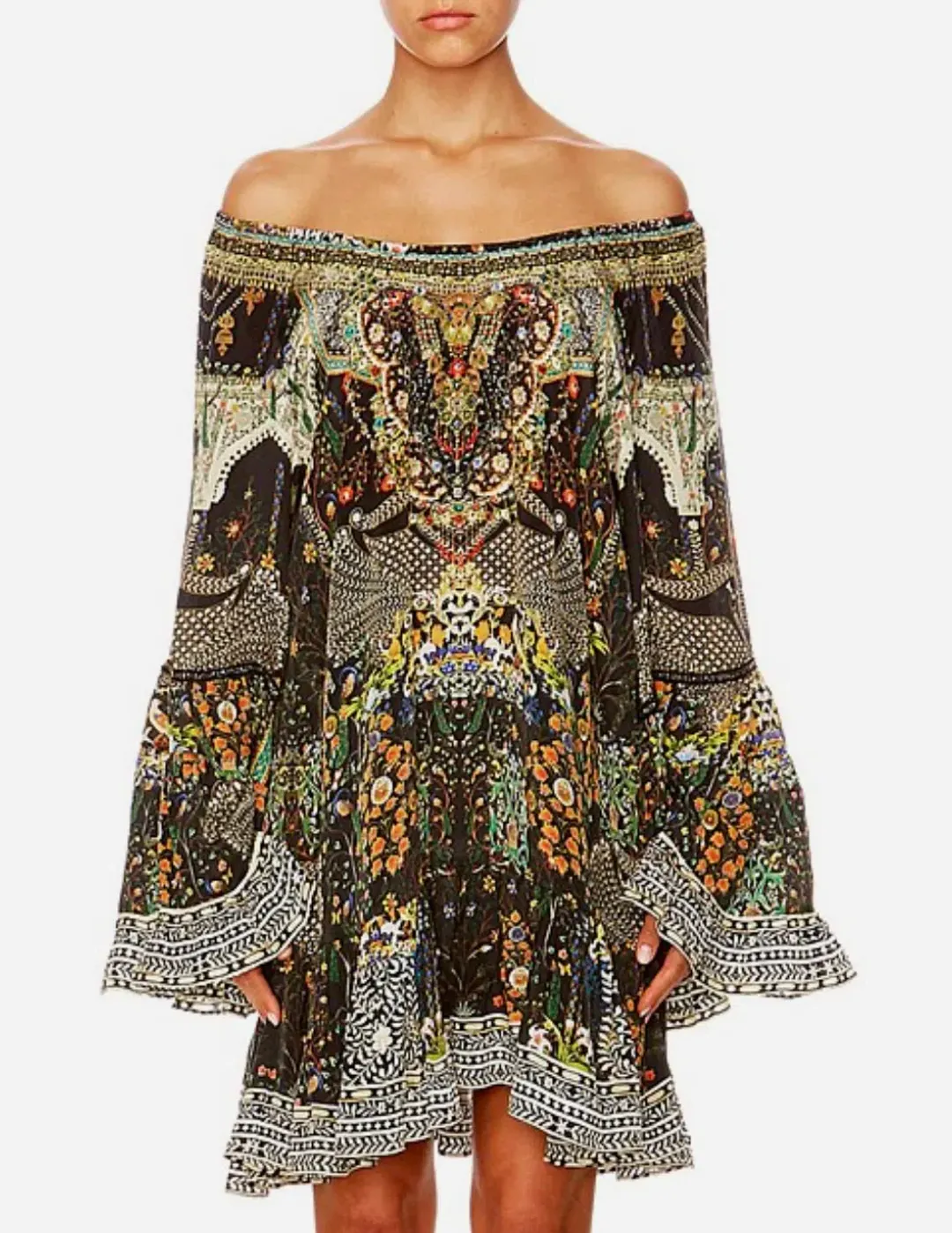 Camilla Scoop-Neck A-Line Printed Frill Mini Dress Multi Size 14/XL for rent on The Volte - main image