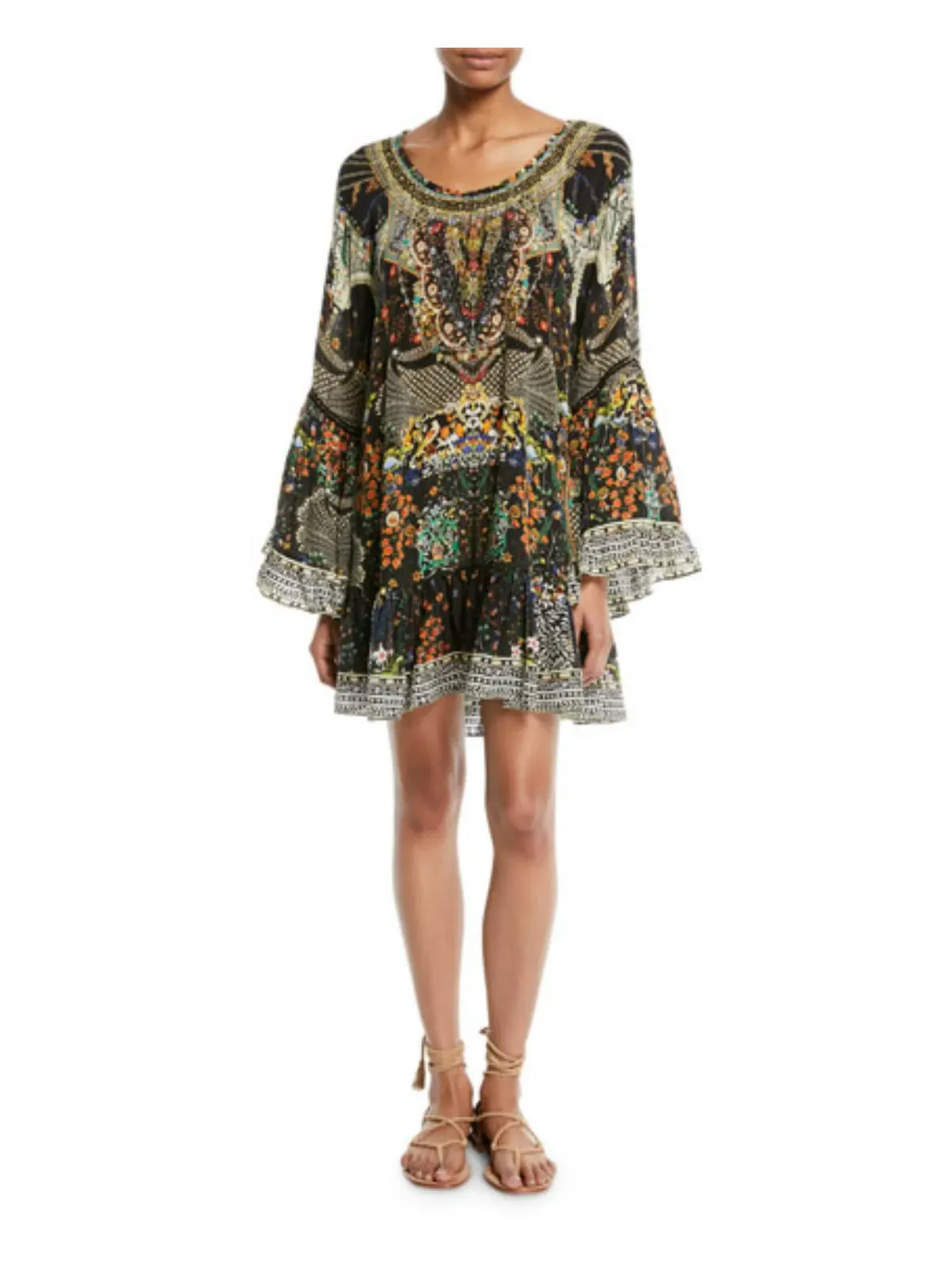 Camilla Scoop-Neck A-Line Printed Frill Mini Dress Multi Size 14/XL for rent on The Volte - main image